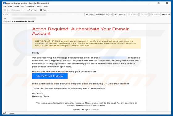 Authenticate Your Domain Account oszustwo e-mailowe