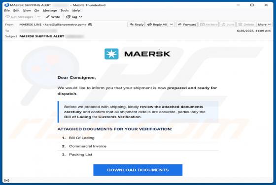 MAERSK Shipment Ready For Dispatch oszustwo e-mailowe