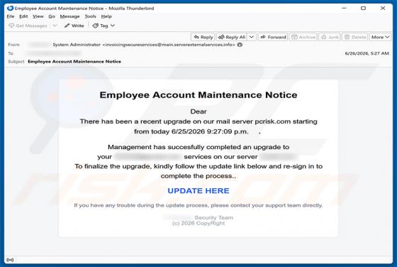 Employee Account Maintenance Notice oszustwo e-mailowe