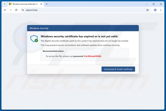 Windows Security Certificate Expired/Invalid oszustwo POP-UP