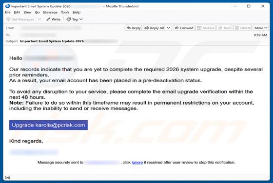 Required System Upgrade oszustwo e-mailowe