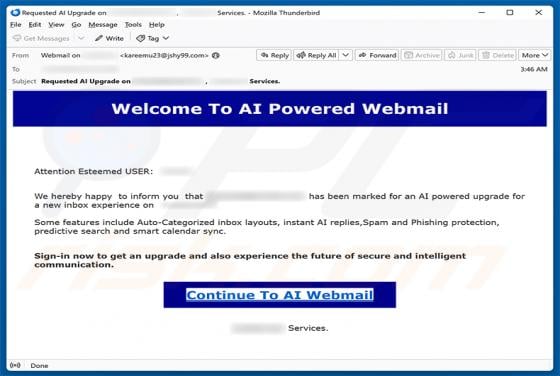 AI Powered Webmail oszustwo