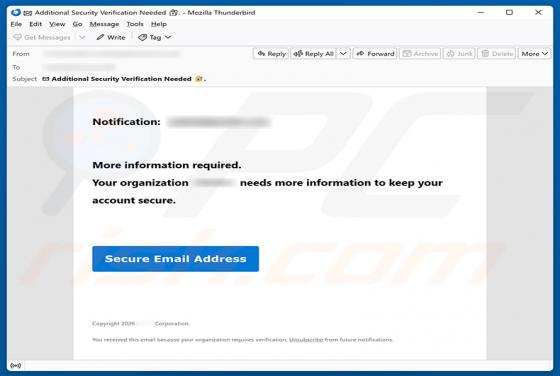 Organization Needs Information To Keep Account Secure oszustwo e-mailowe