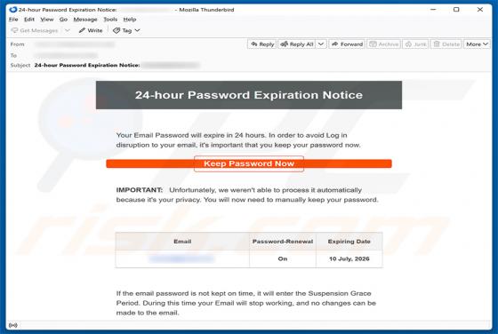 24-Hour Password Expiration Notice oszustwo e-mailowe