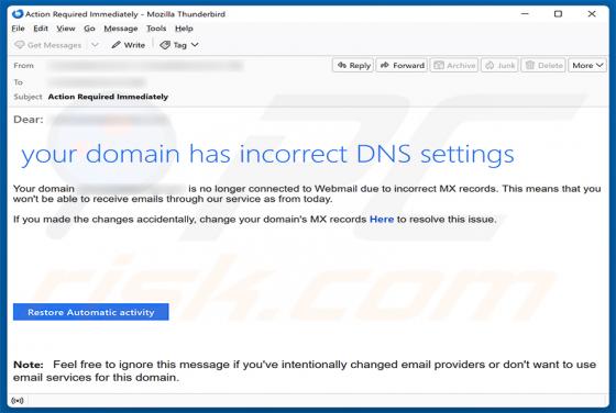 Your Domain Has Incorrect DNS Settings oszustwo e-mailowe