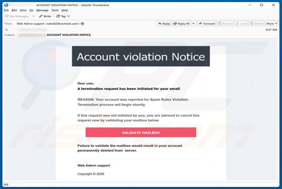 Account Violation Notice oszustwo e-mailowe