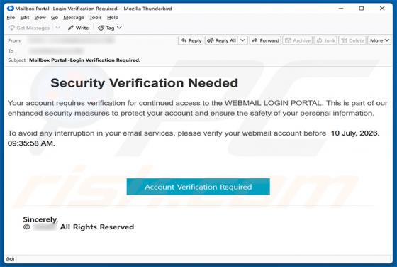 Security Verification Needed oszustwo e-mailowe