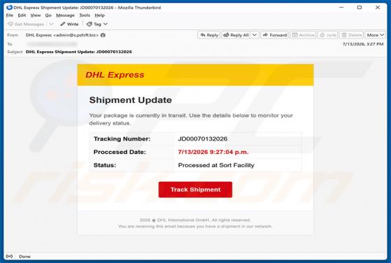 DHL Express Shipment Update oszustwo e-mailowe