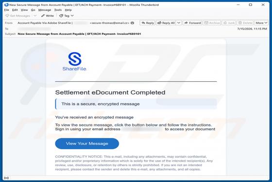 Settlement eDocument Completed wirus e-mailowy