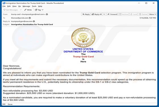 Trump Gold Card Selection Program Nomination oszustwo e-mailowe