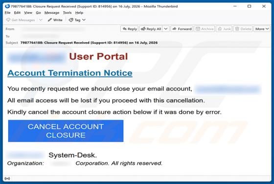 Account Termination Notice oszustwo e-mailowe
