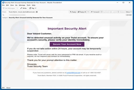 Truist Security Alert oszustwo e-mailowe
