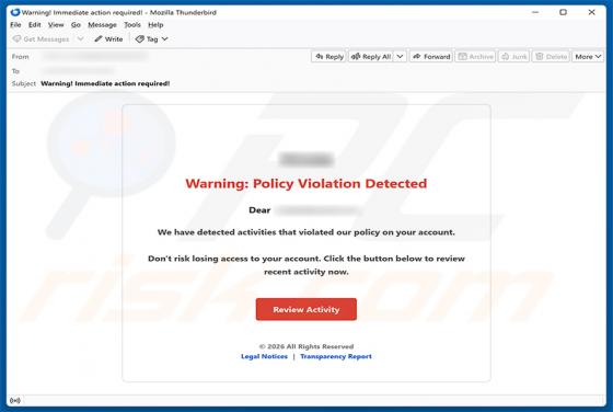 Policy Violation Detected oszustwo e-mailowe