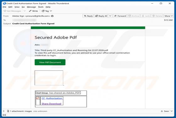 Secure Adobe PDF - Credit Card Authorization oszustwo e-mailowe