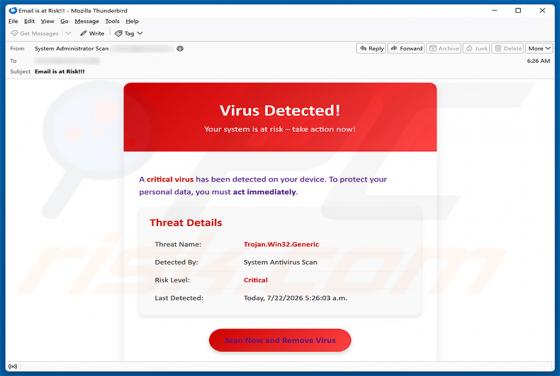 A Critical Virus Has Been Detected On Your Device oszustwo e-mailowe