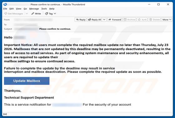 Complete The Required Mailbox Update oszustwo e-mailowe