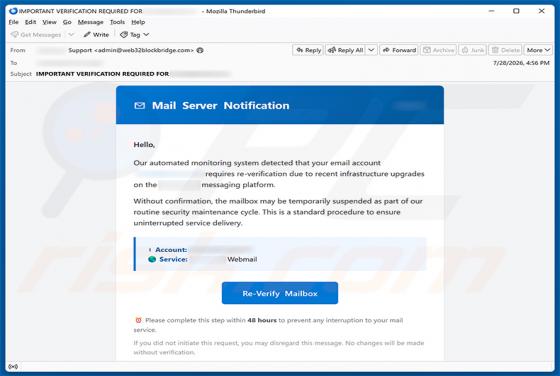 Email Account Requires Re-Verification oszustwo