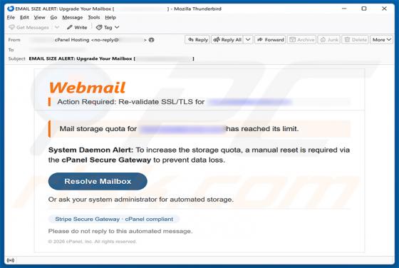 cPanel - Re-validate SSL/TLS oszustwo e-mailowe