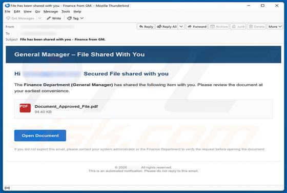 Finance Department (General Manager) Secure File oszustwo e-mailowe