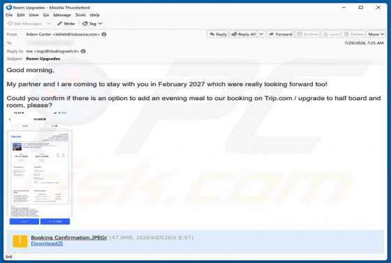 Trip.com Booking Confirmation wirus e-mailowy
