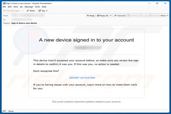 New Device Signed In To Your Account oszustwo e-mailowe