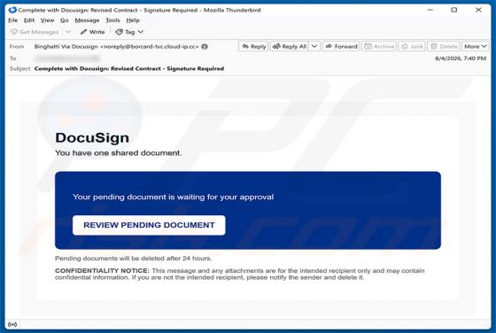 DocuSign Document Is Waiting For Your Approval oszustwo e-mailowe