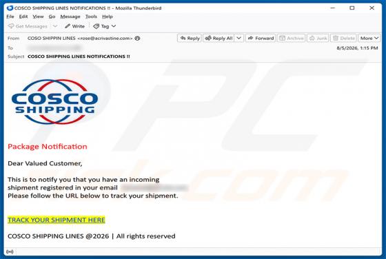 Cosco Shipping Package Notification oszustwo e-mailowe