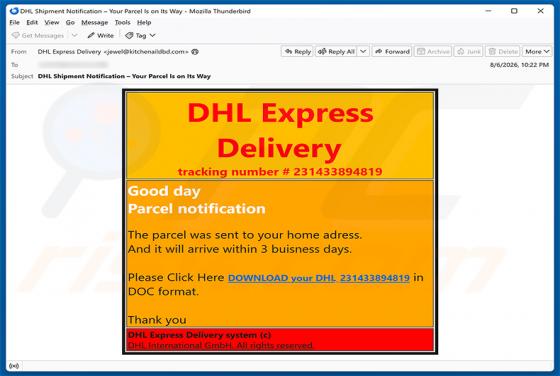 DHL Express - Parcel Sent To Your Home Address oszustwo e-mailowe
