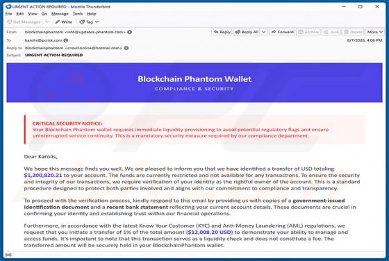 Phantom Wallet Identity Confirmation oszustwo e-mailowe