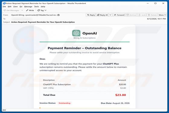 ChatGPT Payment Reminder oszustwo e-mailowe