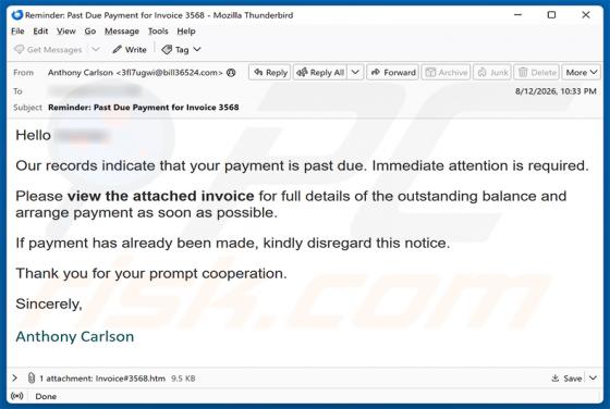 Invoice Payment Is Past Due oszustwo e-mailowe