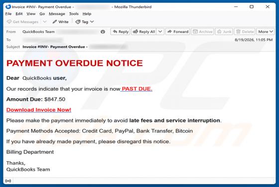 QuickBooks - Payment Overdue oszustwo e-mailowe
