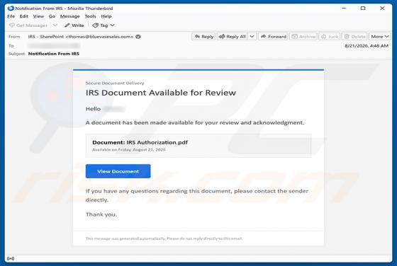 IRS Document Available For Review oszustwo e-mailowe