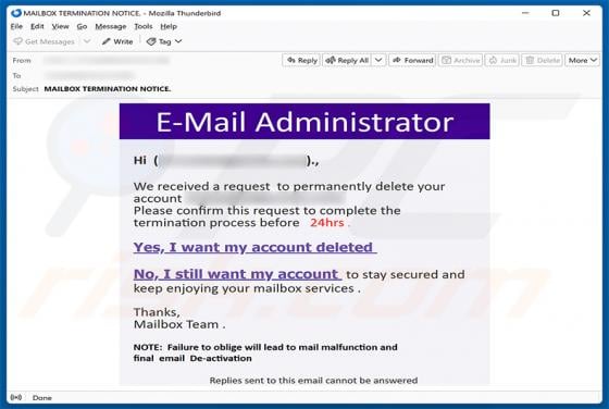 Request To Permanently Delete Your Account oszustwo e-mailowe