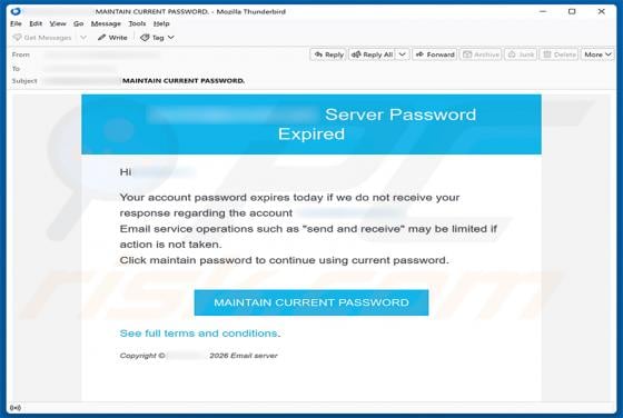 Server Password Expired oszustwo e-mailowe