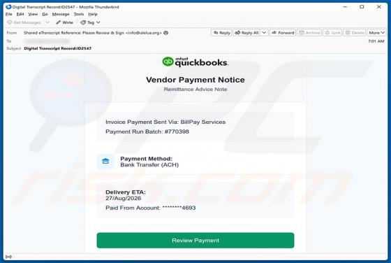 Intuit QuickBooks - Vendor Payment Notice wirus e-mailowy