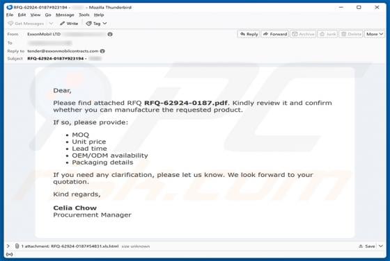 Confirmation Of Request For Quotation (RFQ) oszustwo e-mailowe