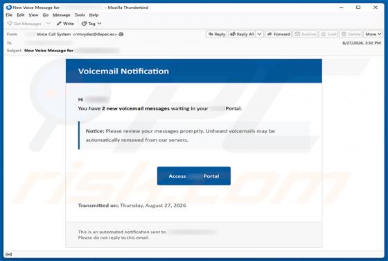 Voicemail Notification oszustwo e-mailowe