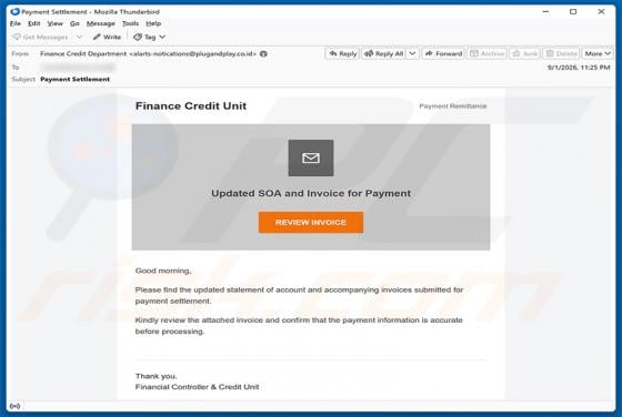 Updated SOA And Invoice For Payment oszustwo e-mailowe