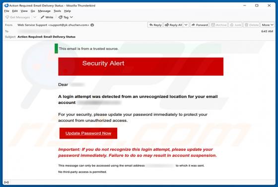 Login Attempt From An Unrecognized Location oszustwo e-mailowe