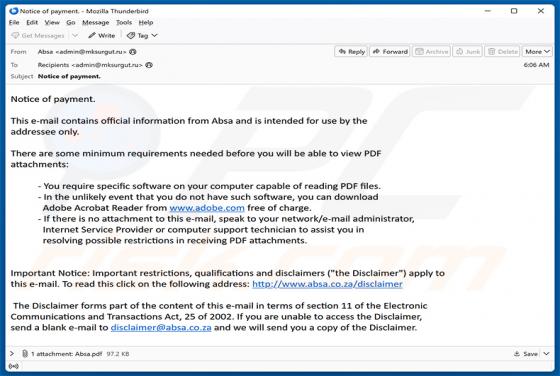 Notice Of Payment Email Virus