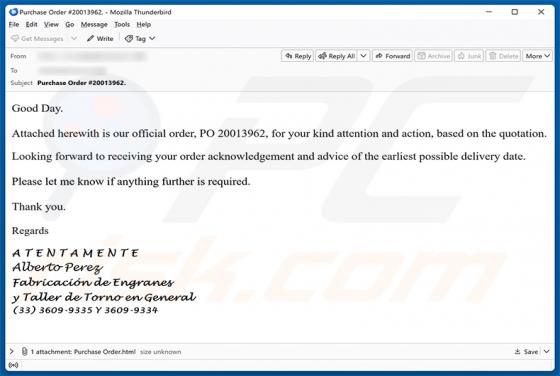 Official Purchase Order oszustwo e-mailowe