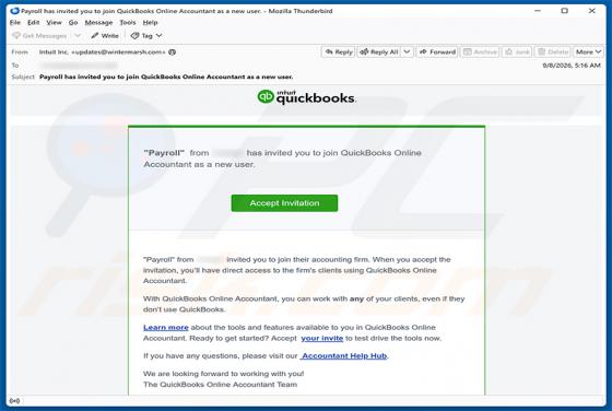 QuickBooks Online Accountant Invitation oszustwo e-mailowe