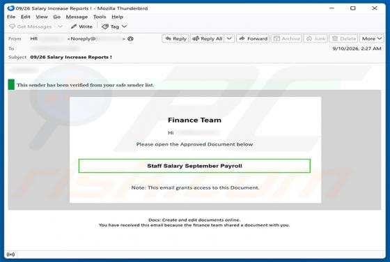 Staff Salary Payroll oszustwo e-mailowe