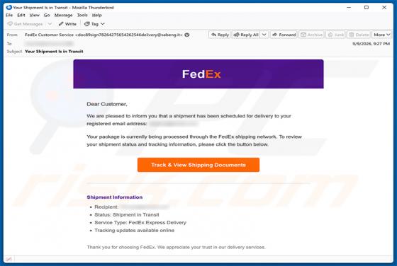 FedEx Shipment Scheduled For Delivery oszustwo e-mailowe