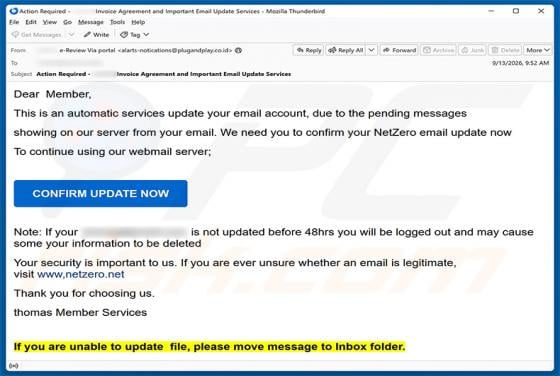 NetZero Email Update oszustwo