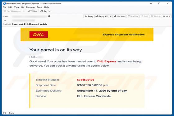 DHL Express Parcel Is On Its Way oszustwo e-mailowe