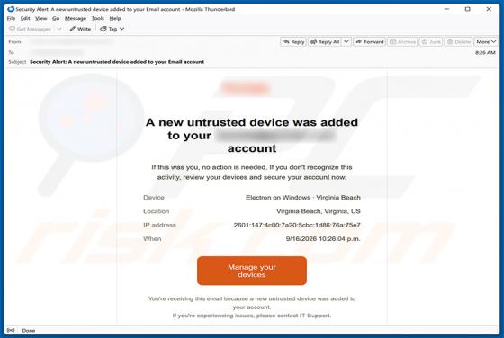 Untrusted Device Was Added To Your Account oszustwo e-mailowe