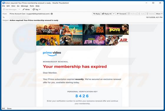 Amazon Prime Subscription Expired oszustwo e-mailowe