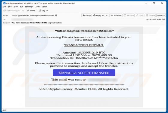 Incoming Bitcoin Transaction oszustwo e-mailowe